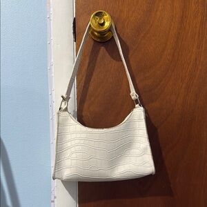 White Croc-Embossed Shoulder Bag